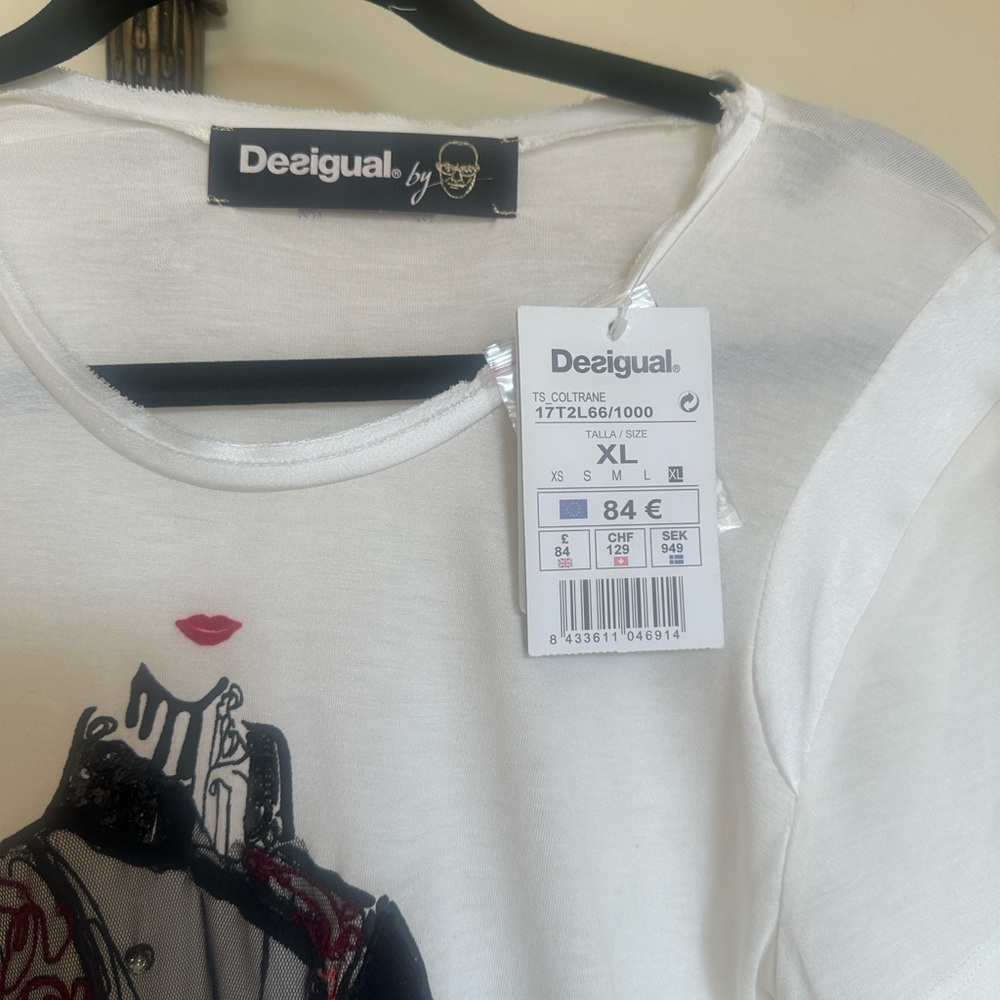 NWT Desigual White Graphic T-Shirt XL - Picture 2 of 7